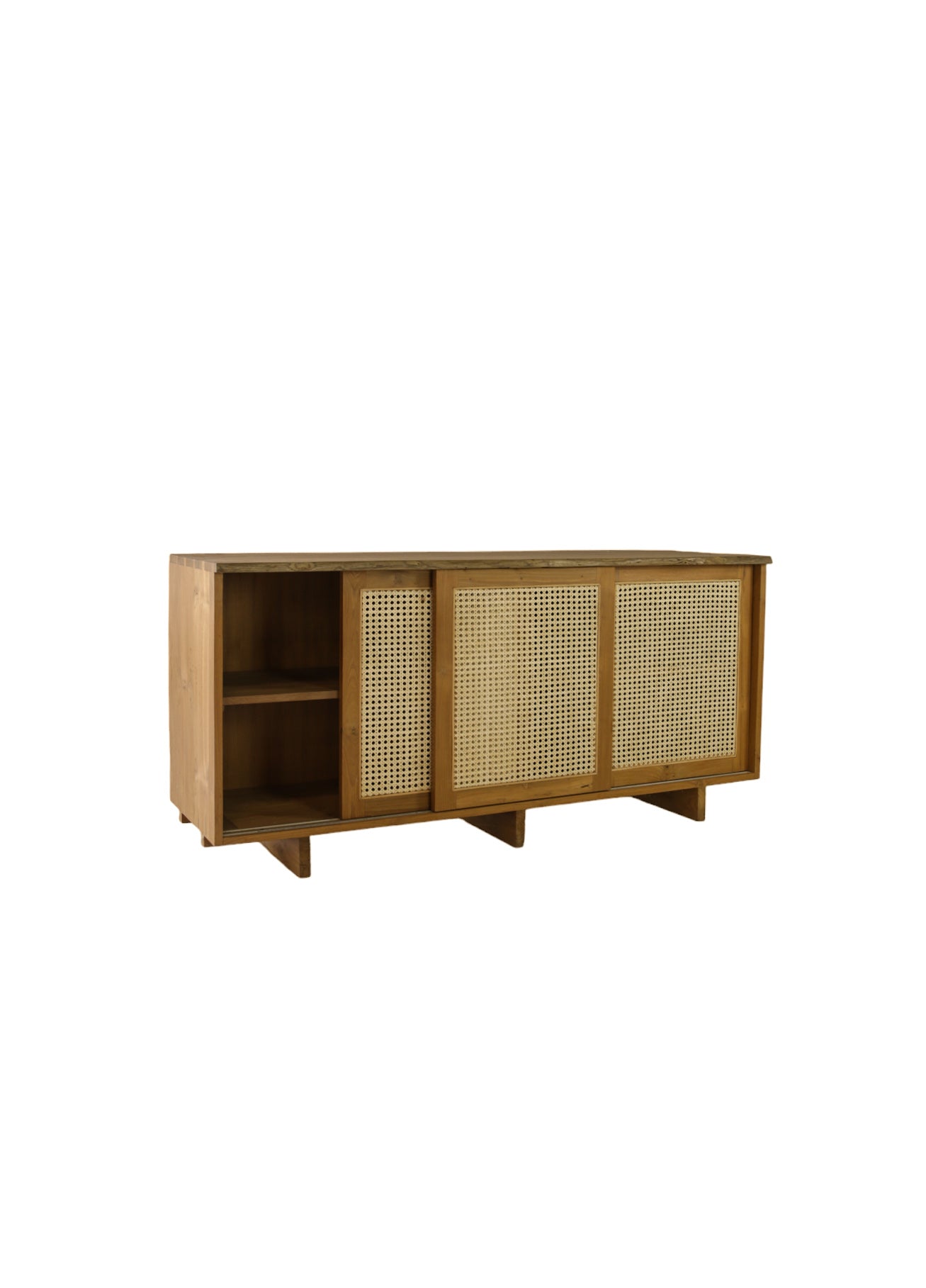 Mueble de madera de teca con puertas corredizas de ratán