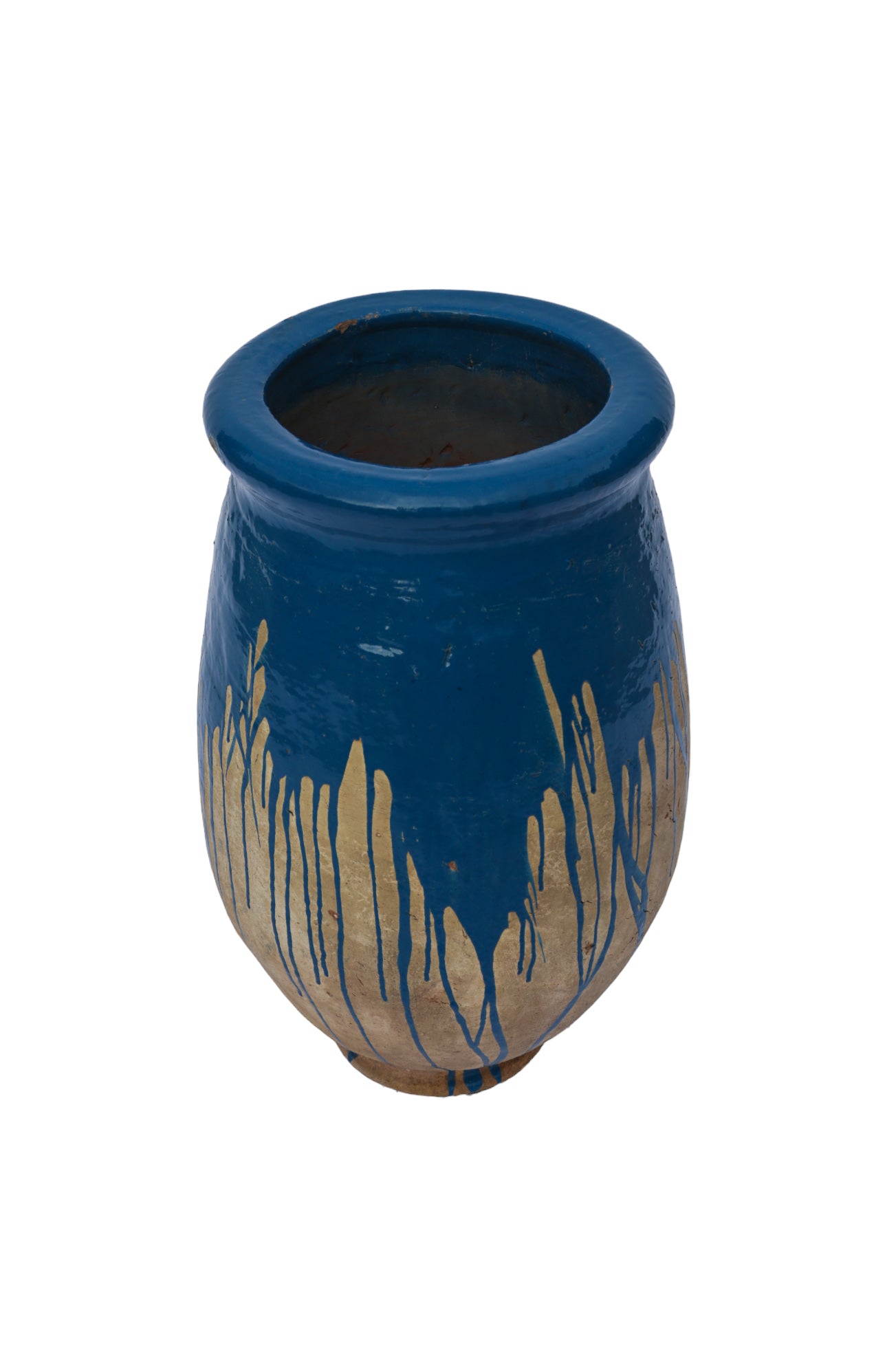 Maceta grande de terracota con gotas azules