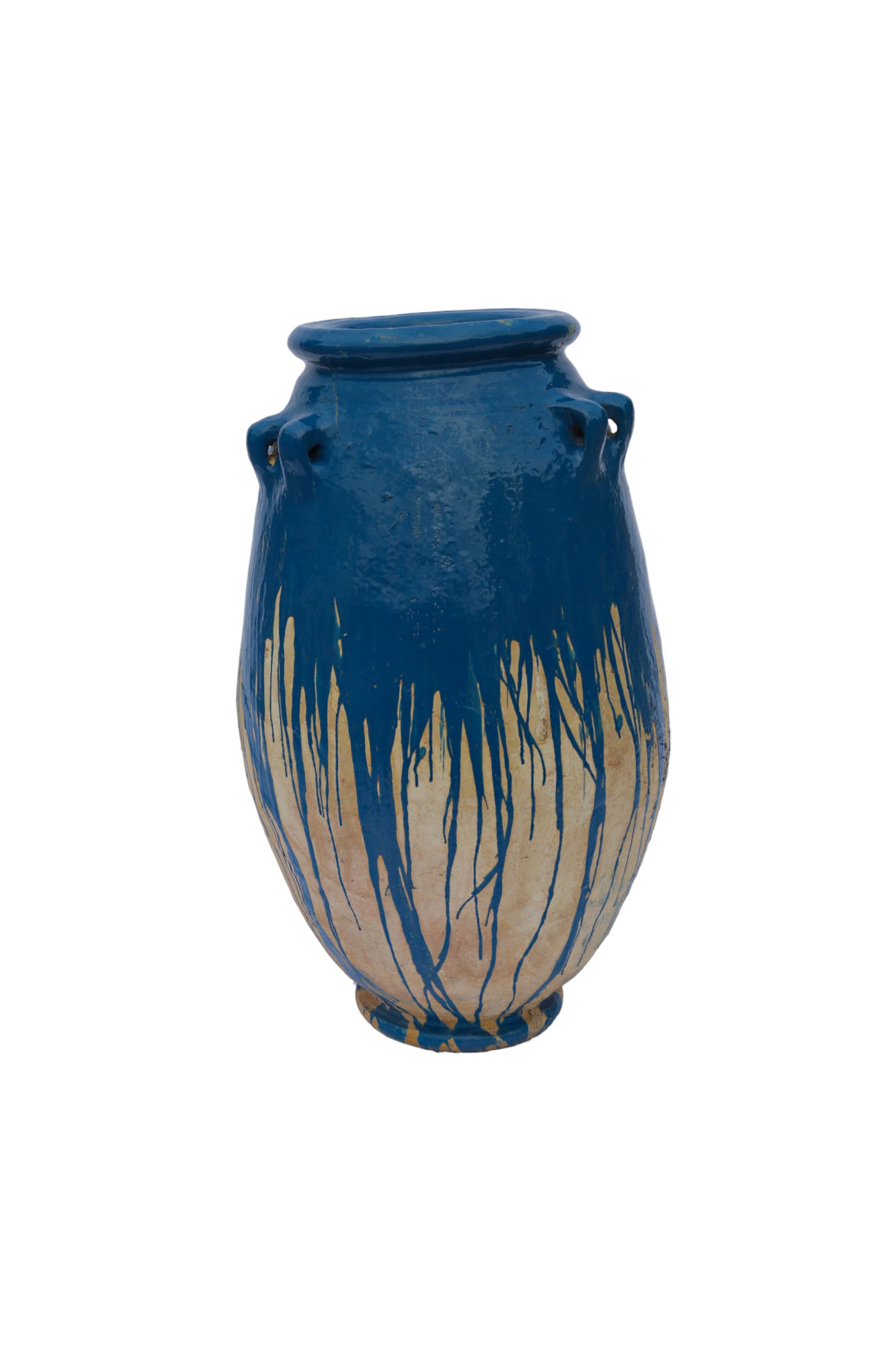 Maceta grande de terracota con gotas azules