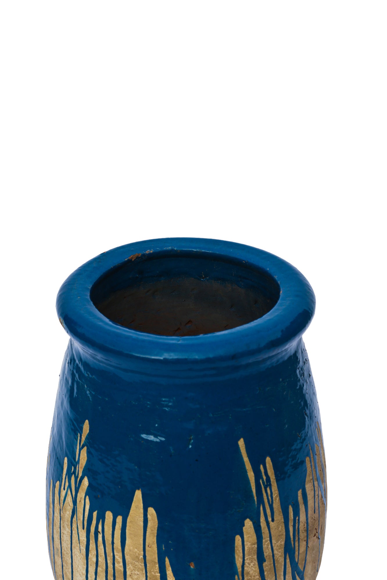 Maceta grande de terracota con gotas azules