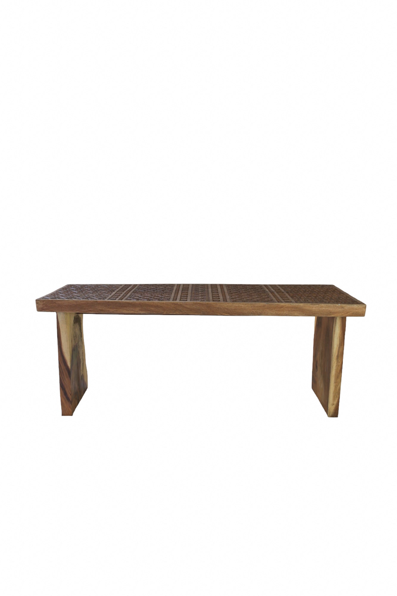 Mesa auxiliar de madera natural tallada 67x201cm