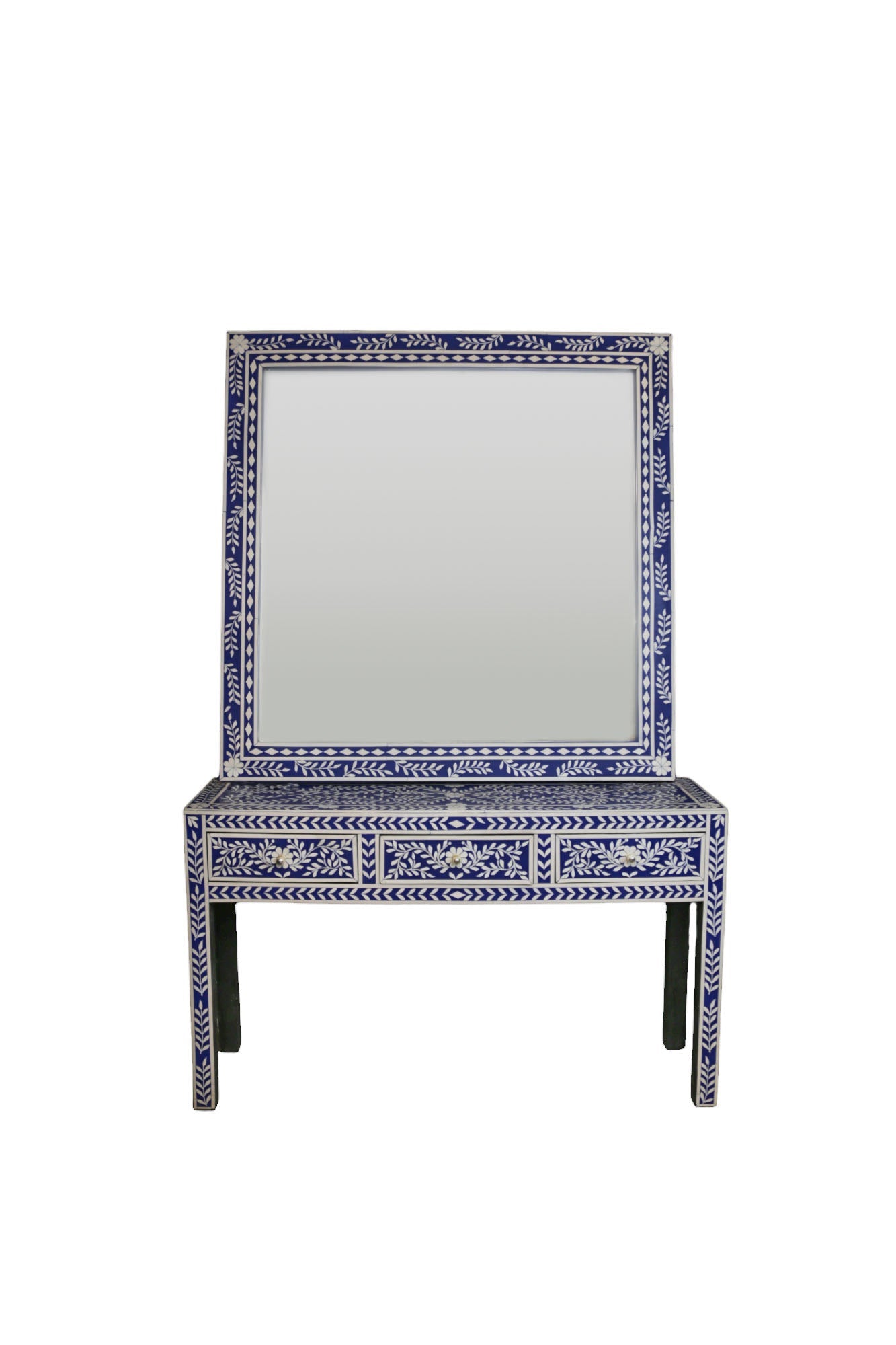 Consola de resina blanca y azul con cajones