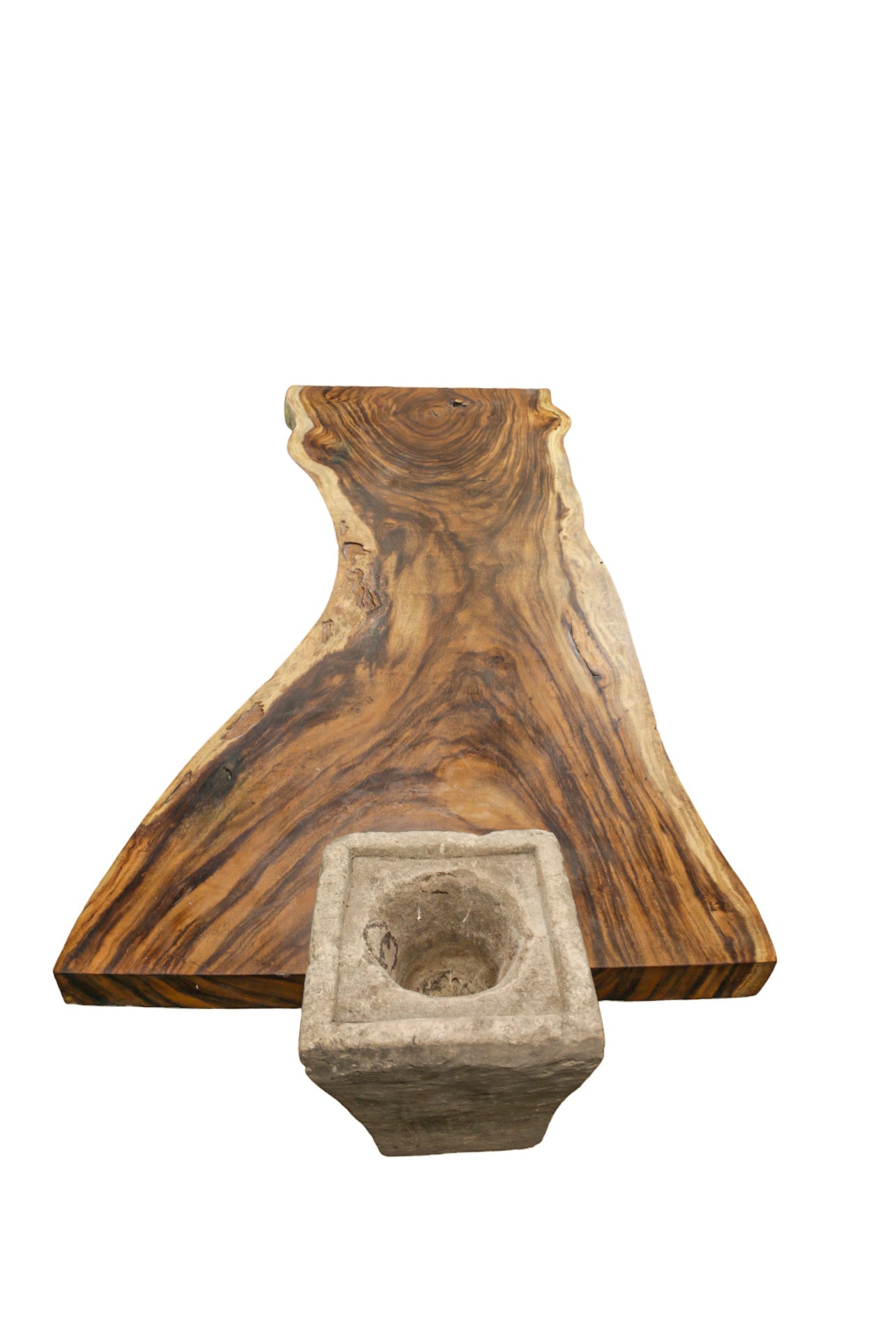 Mesa de centro de madera de suar con pata de piedra 95x275cm