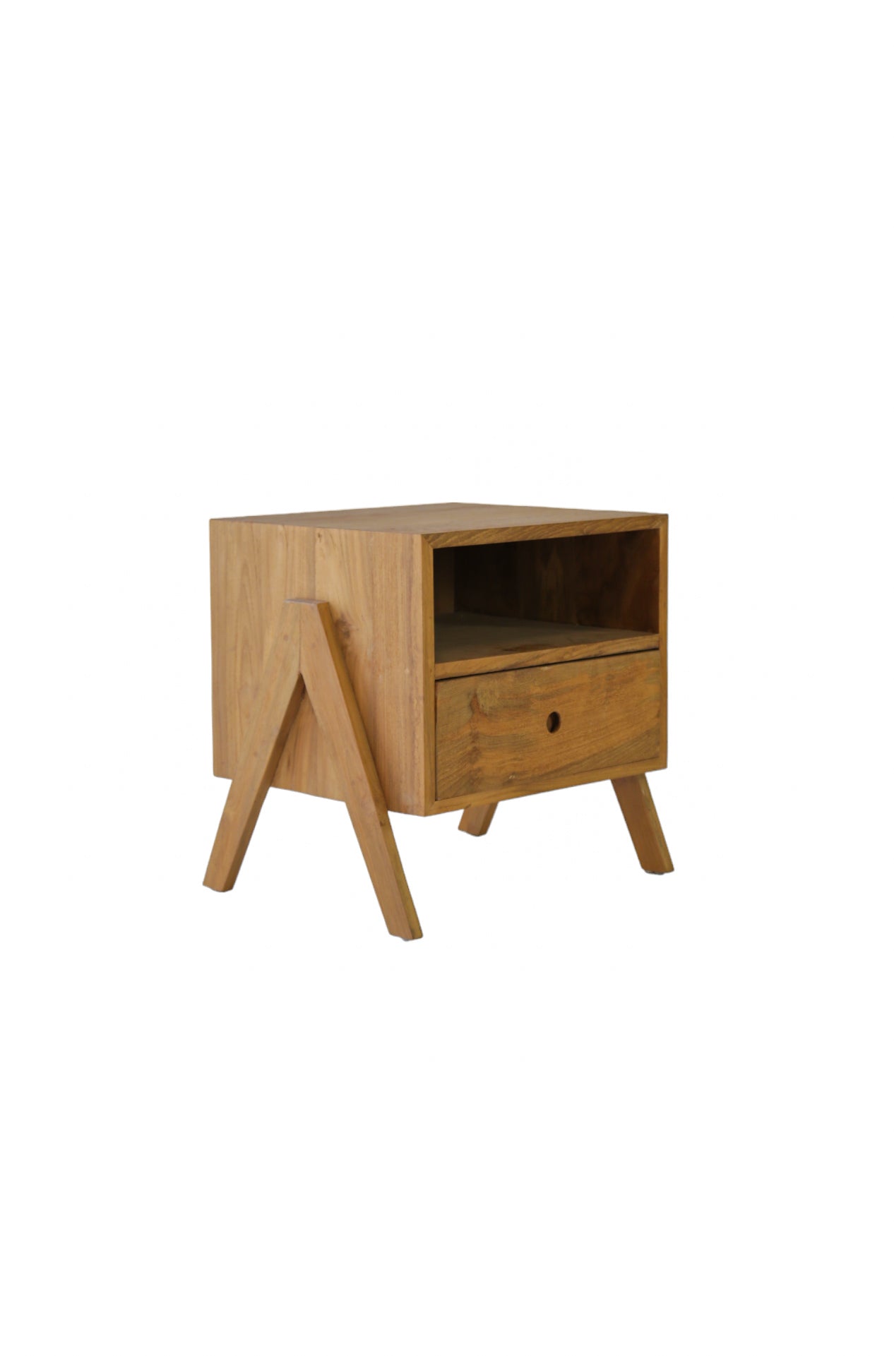 Mesita de noche de madera de teca con cajón
