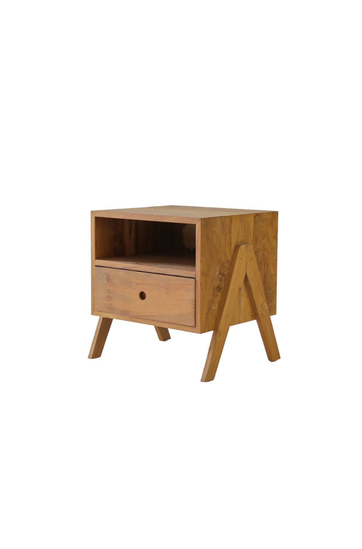 Mesita de noche de madera de teca con cajón