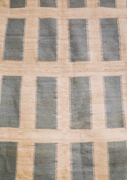 Cream With Blue Rectangles Carpet 275x324cm