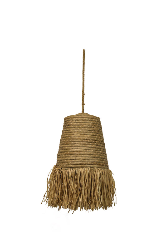 Small Knitted Bulrush Lamp With Raffia Fringes