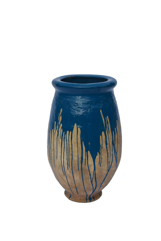 Large Terracotta Pot With Blue Drips