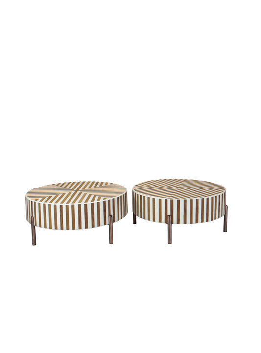 White/Walnut Resin Coffee Table Set Of 2