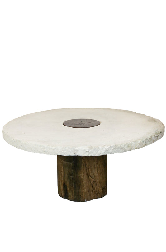 Round Concrete Table With Tree Log Leg ø140